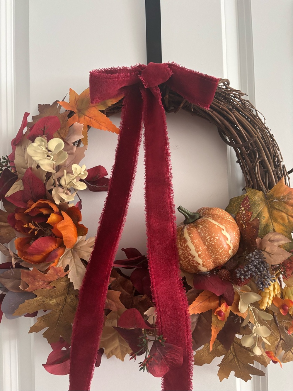 HandCrafted Autumn Harvest Fall Wreath Embellishments Burgundy  Bow Final Sale